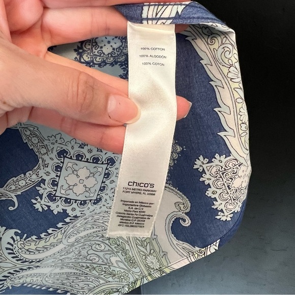 CHICO'S PAISLEY POP GIANA BLOUSE SZ  3 Paisley Print Blue and Green Women's Top - Picture 12 of 15